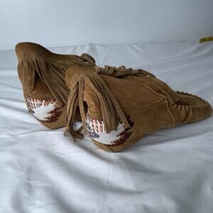 Aldo Moccasin Boots Womens Size 7 Suede Fringe Beaded Native Ankle Shoes